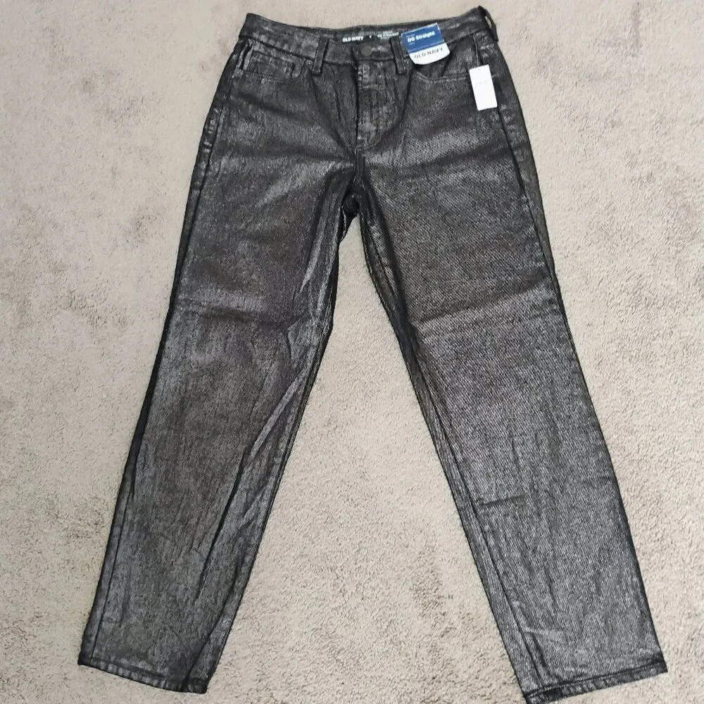 Old Navy Metallic Jeans Black Denim Metallic finish size 4 - Picture 2 of 8
